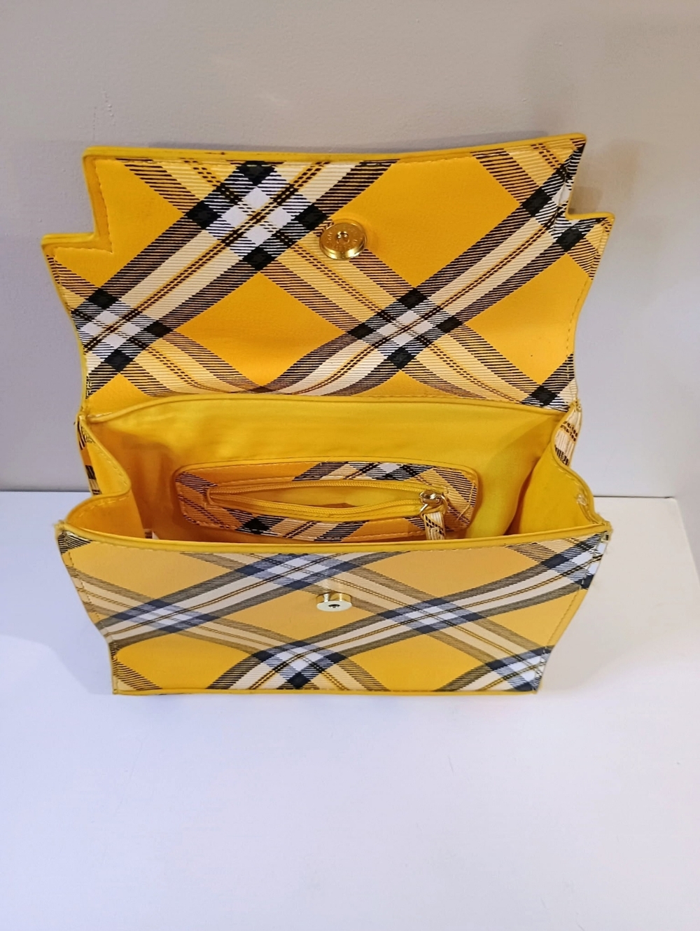 Steve Madden Yellow Plaid Mini Crossbody Bag with Chain Strap - Picture 6 of 8